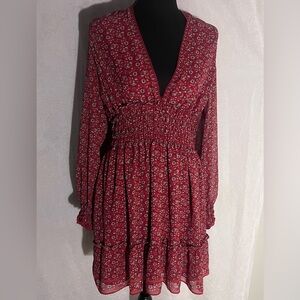 Max Studio Red Floral Long Sleeve Dress